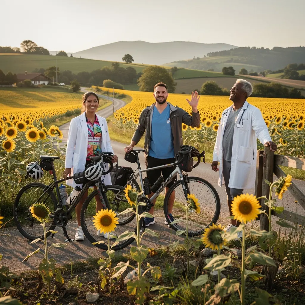 Landschaftsaufnahme der Donau mit grünen Wiesen und sanften Hügeln im Hintergrund.